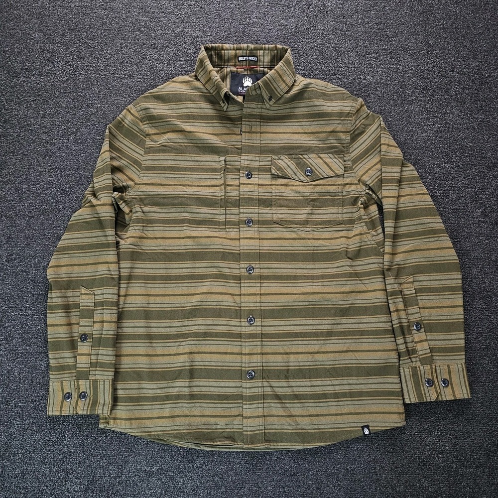 Alaskan Hardgear‎ Duluth Button Down Shirt Mens M Green Striped Untucked Stretch